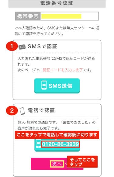 電話番号の認証